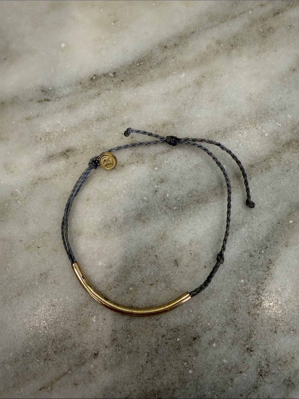 Pura Vida Gold Tube Bracelet with Gray Cord
